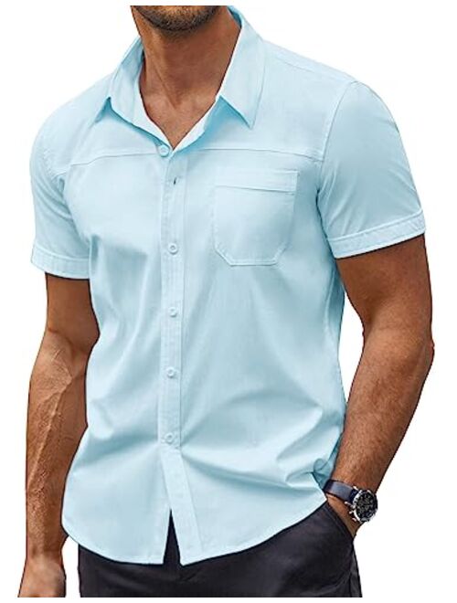 COOFANDY Men's Muscle Fit Dress Shirts Short Sleeve Slim Fit Cotton Casual Button Down Shirt with Pocket