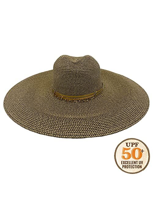 Panama Jack Women's Premium Straw Hat - Metallic Gold Paper Braid, UPF (SPF) 50+ UVA/UVB Sun Protection