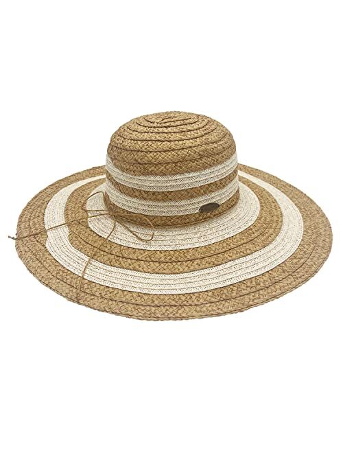 Panama Jack Women's Straw Hat - Ivory Two-Tone Paper Braid, 5" Big Brim, UPF (SPF) 50+ UVA/UVB Sun Protection