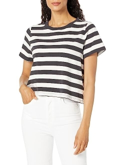 Softfade Cotton Boxy-Crop Tee in Stripe