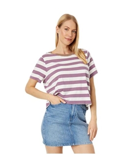 Softfade Cotton Boxy-Crop Tee in Stripe