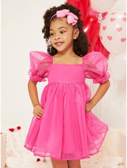 SHEIN Toddler Girls Puff Sleeve Organza Dress