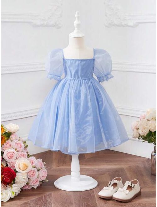 SHEIN Toddler Girls Puff Sleeve Organza Dress