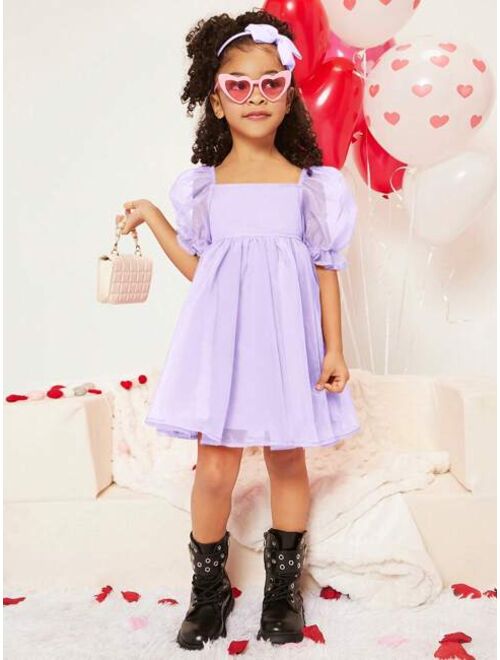 SHEIN Toddler Girls Puff Sleeve Organza Dress