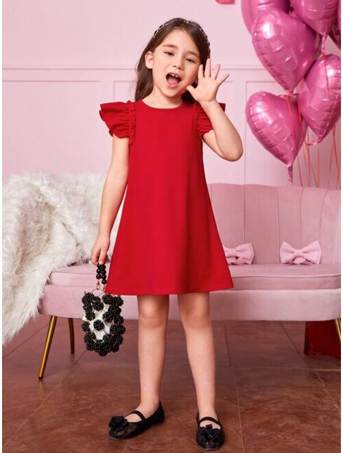 SHEIN Kids EVRYDAY Toddler Girls Ruffle Trim Butterfly Sleeve Dress