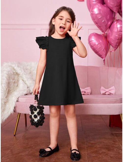 SHEIN Kids EVRYDAY Toddler Girls Ruffle Trim Butterfly Sleeve Dress