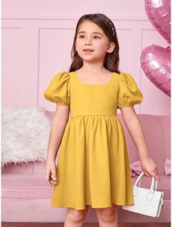 Kids CHARMNG Toddler Girls Square Neck Puff Sleeve Dress