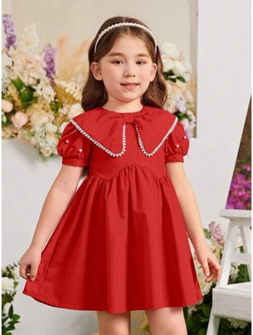 SHEIN Kids Nujoom Toddler Girls Statement Collar Puff Sleeve Smock Dress