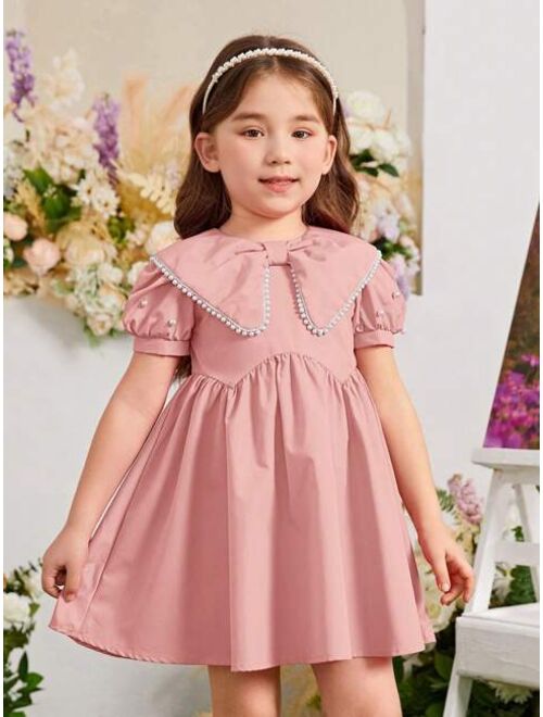 SHEIN Kids Nujoom Toddler Girls Statement Collar Puff Sleeve Smock Dress