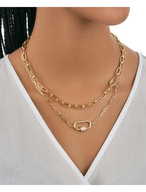 STERLING FOREVER Cubic Zirconia Double Carabiner Layered Necklace