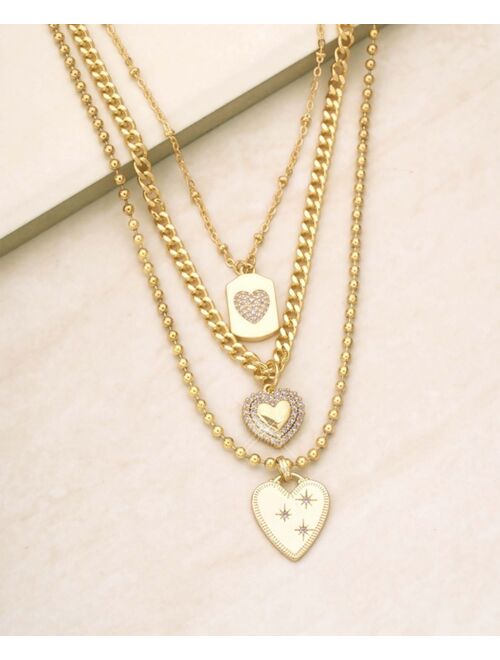 ETTIKA 18k Gold-Plated 3-Pc. Set Cubic Zirconia Heart Pendant Necklaces