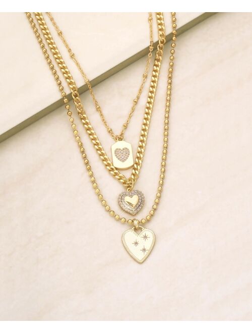 ETTIKA 18k Gold-Plated 3-Pc. Set Cubic Zirconia Heart Pendant Necklaces