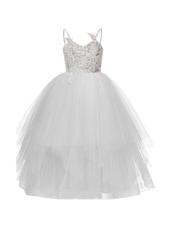 Sittingley Flower Girls Dress Lace Tulle Spaghetti Straps Rainbow Birthday Princess Party Ball Gowns