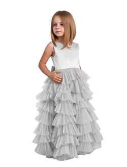 MCieloLuna Flower Girl Dresses for Wedding Bow-Knot Multilayer Puffy Tulle Pageant Princess First Communion Dresses