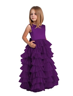 MCieloLuna Flower Girl Dresses for Wedding Bow-Knot Multilayer Puffy Tulle Pageant Princess First Communion Dresses