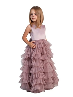 MCieloLuna Flower Girl Dresses for Wedding Bow-Knot Multilayer Puffy Tulle Pageant Princess First Communion Dresses