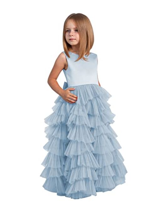 MCieloLuna Flower Girl Dresses for Wedding Bow-Knot Multilayer Puffy Tulle Pageant Princess First Communion Dresses