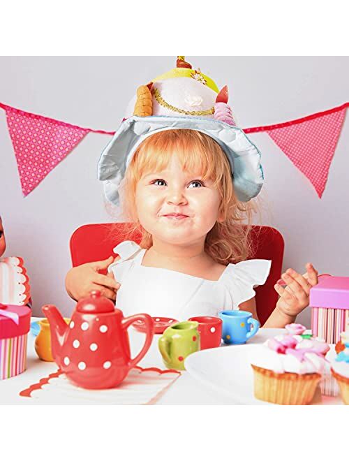 Novelty Place Plush Happy Birthday Cake Hat (Two Tier Stacked Cake) - Unisex Adult Size Fancy Dress Party Hats - Perfect as Party Favors, Costume Accessories - Cake & 5 M