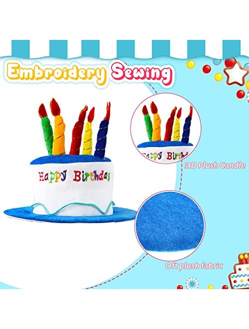 Coume 2 Pcs Plush Cake Birthday Hats for Adults and Pairs Sweet Cream Glasses Party Novelty Decorations Prop Happy Novel Sunglasses Fancy Hats, Blue, Pink, approx. 22.8-2