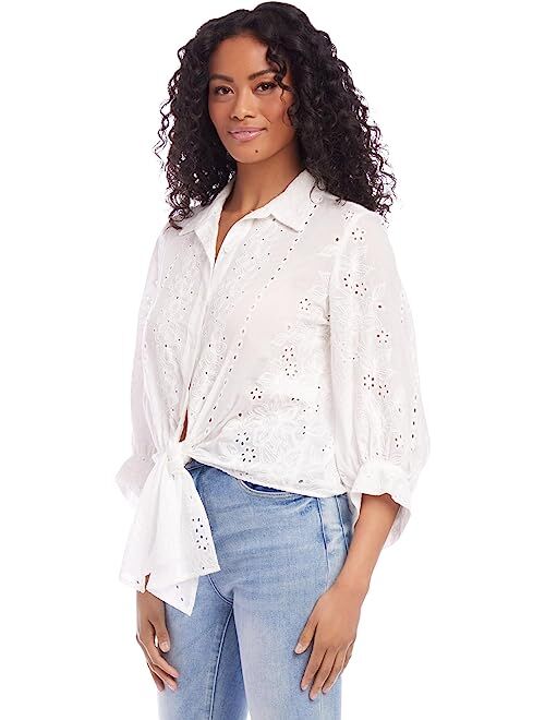 Karen Kane Eyelet Tie-Front Top