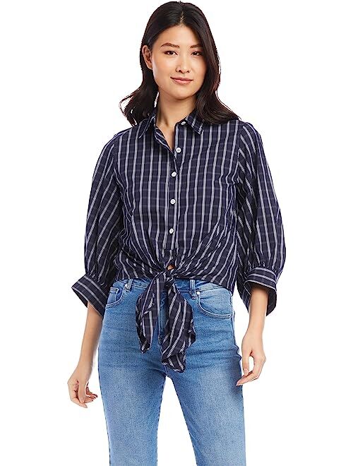 Karen Kane Check Tie-Front Top