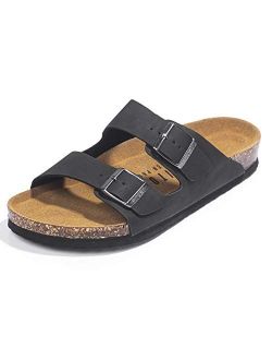 FITORY Mens Sandals, Arch Support Slides with Adjustable Buckle Straps and Cork Footbed