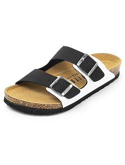 FITORY Mens Sandals, Arch Support Slides with Adjustable Buckle Straps and Cork Footbed