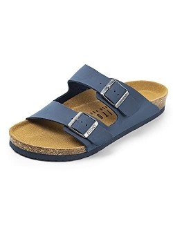 FITORY Mens Sandals, Arch Support Slides with Adjustable Buckle Straps and Cork Footbed