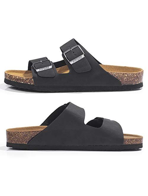 FITORY Mens Sandals, Arch Support Slides with Adjustable Buckle Straps and Cork Footbed