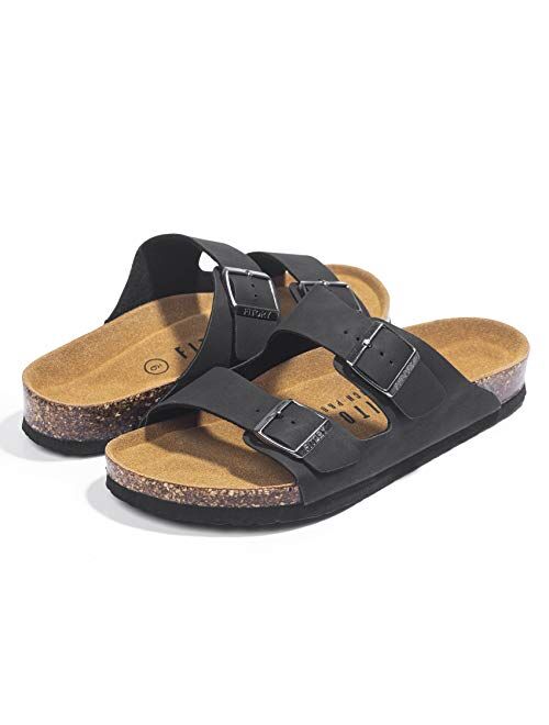 FITORY Mens Sandals, Arch Support Slides with Adjustable Buckle Straps and Cork Footbed