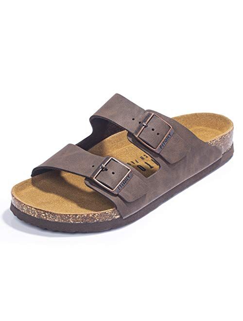 FITORY Mens Sandals, Arch Support Slides with Adjustable Buckle Straps and Cork Footbed