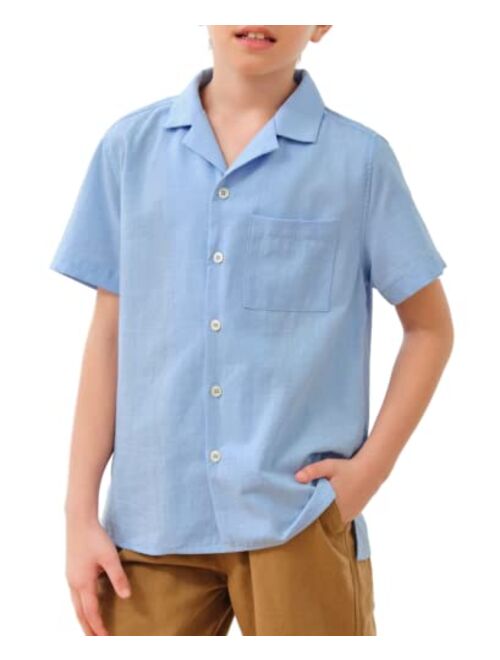 Coutgo Boys Short Sleeve Button Down Shirt Casual Collared Summer Beach Shirts for Toddler, Big Kids, 5-14 Years