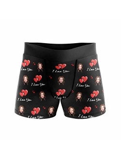 ADEDIY Custom Boxers for Men I Love You Love Hearts Men's Boxer Briefs with Wife's Face Shorts