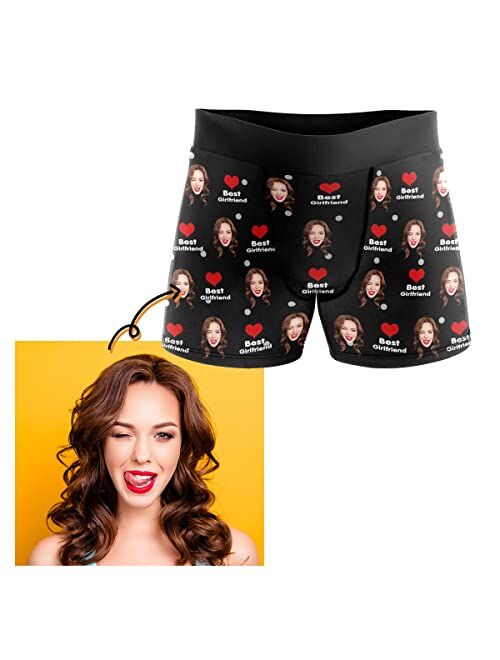 ADEDIY Custom Boxers for Men I Love You Love Hearts Men's Boxer Briefs with Wife's Face Shorts