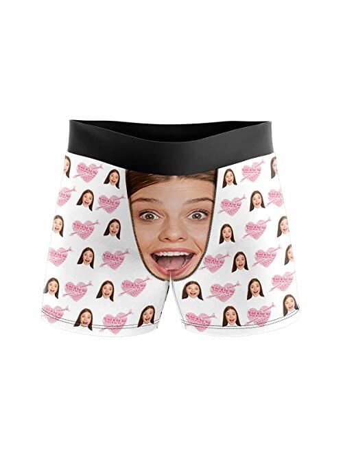 ADEDIY Custom Boxers for Men I Love You Love Hearts Men's Boxer Briefs with Wife's Face Shorts