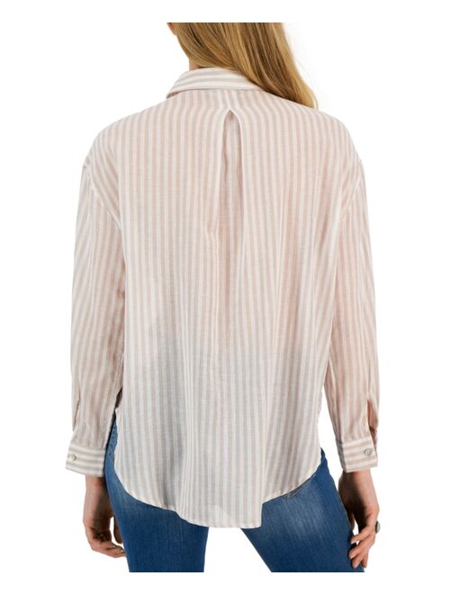 CRAVE FAME Juniors' Cotton Striped Button-Up Shirt