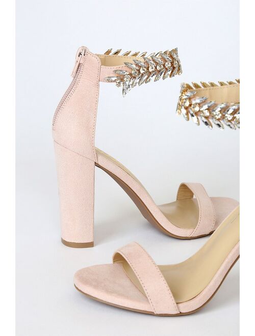 Lulus Mylan Light Nude Suede Ankle Strap Heels