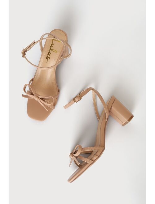 Lulus Rezzy Light Nude Bow Ankle Strap High Heel Sandals