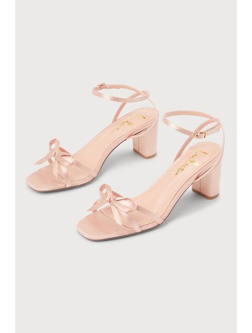 Lulus Rezzy Light Nude Bow Ankle Strap High Heel Sandals