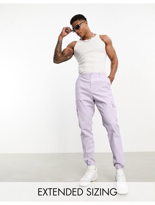 ASOS DESIGN tapered cargo pants in lilac