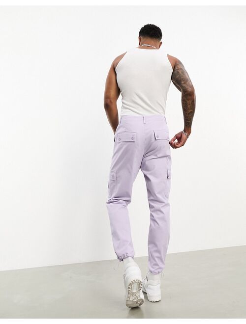 ASOS DESIGN tapered cargo pants in lilac