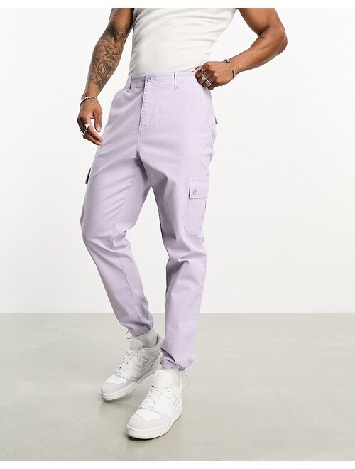 ASOS DESIGN tapered cargo pants in lilac