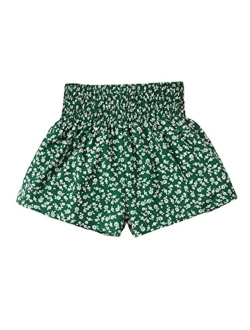 Girls Elastic Waist Wide Leg Loose Fit Floral Print Paperbag Shorts