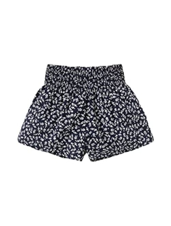 Girls Elastic Waist Wide Leg Loose Fit Floral Print Paperbag Shorts