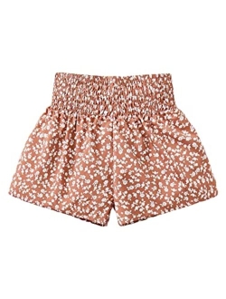 Girls Elastic Waist Wide Leg Loose Fit Floral Print Paperbag Shorts