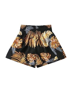 Girls Elastic Waist Wide Leg Loose Fit Floral Print Paperbag Shorts