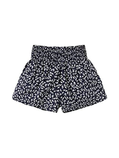 Floerns Girls Elastic Waist Wide Leg Loose Fit Floral Print Paperbag Shorts