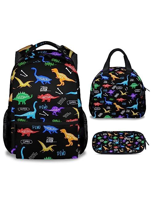 NICEFORNICE Dinosaur Kids Backpack for Boys Girls, 16.5" Lightweight Polyester Dinosaurs Full Printed School Backpacks, Girls Boys Bookbag for School Student Kids Travel