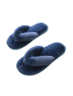 Jaderich Women's Solid Color Fuzzy Slippers Flip Flop Open Toe Cozy House Sandals Anti-Slip Indoor Outdoor Slippers