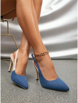 Two Tone Point Toe Stiletto Heeled Slingback Pumps